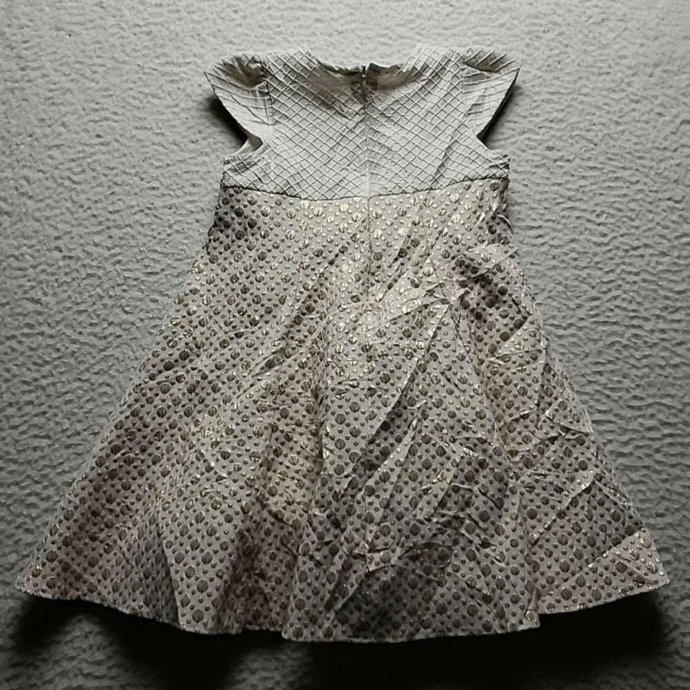 Lilax Dress Girls Size 5 White Gold Jacquard Lace Fit & Flare Party Formal